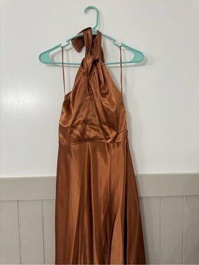 Birdy Grey halter neck Satin bridesmaid Dress in Copper